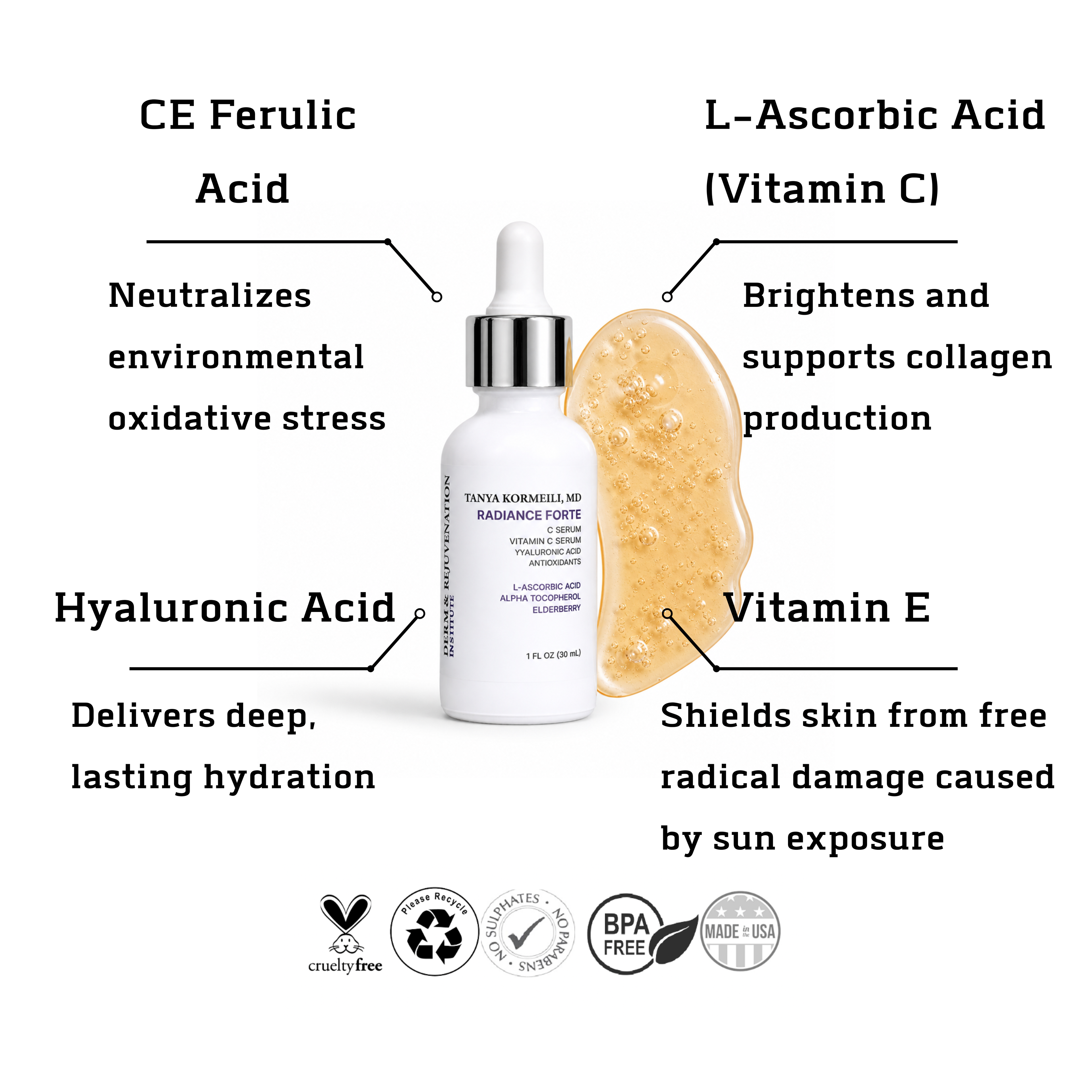 Radiance Forte CE Ferulic Vitamin C With Hyaluronic Acid, Elderberry and Resveratrol Antioxidants